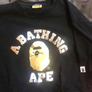 Bape College T Shirt Gold Ape head Silver letters